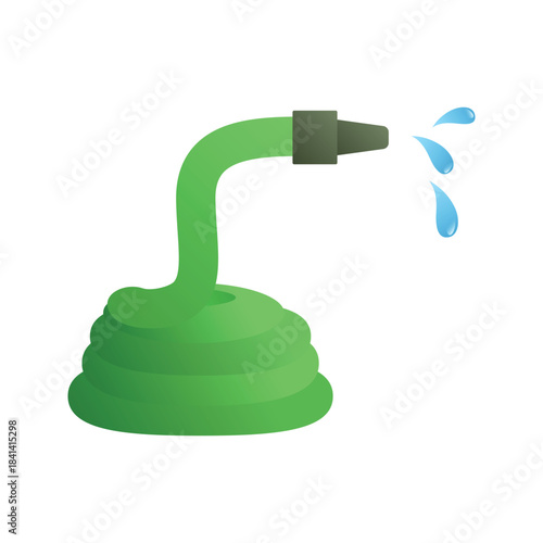Coiled Garden Hose Spraying Water Drops Illustration
