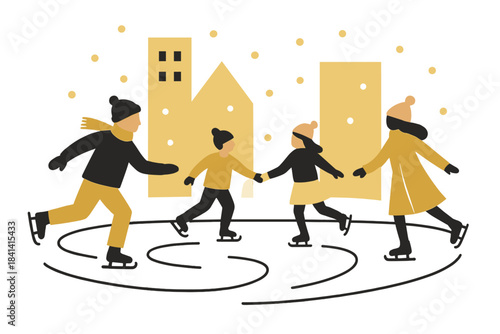 Winter Skating Scene. Winter Public Skating. Flat minimalist vector illustration of Winter Public Skating.