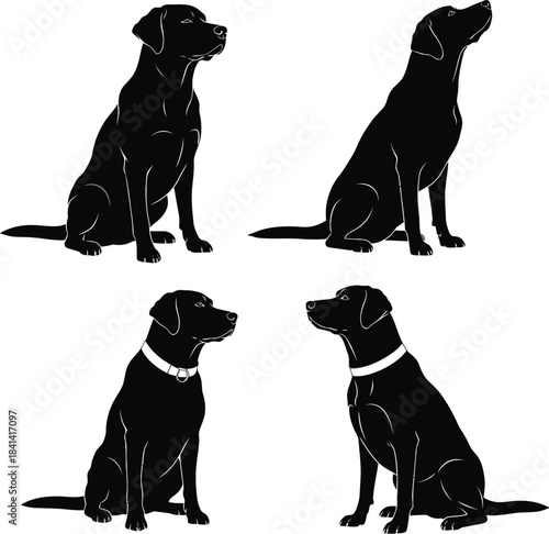 Sitting Dog Silhouette Set Vector