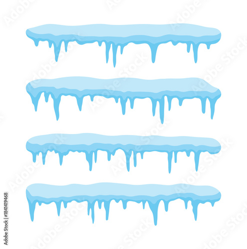Cartoon-style icy borders with smooth snow caps and dripping icicles, ideal for winter themes, banners, and seasonal decorative designs.