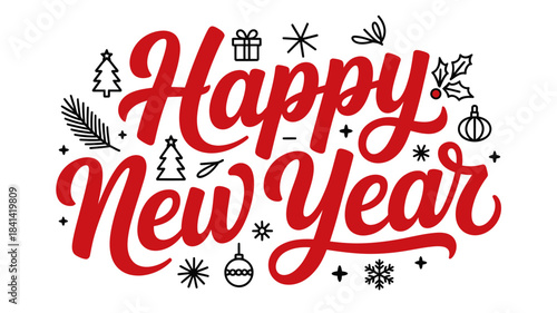 Happy New Year Celebration Text with Decorations