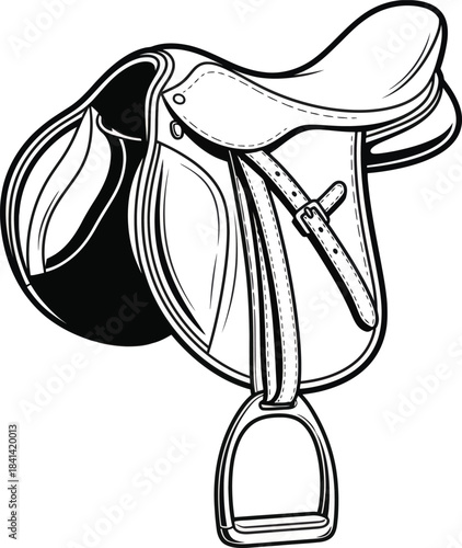 Horse saddle equestrian riding equipment detailed vector illustration