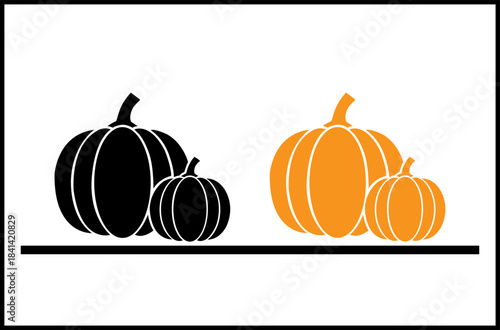 Two pairs of pumpkins one black silhouette and one orange silhouette