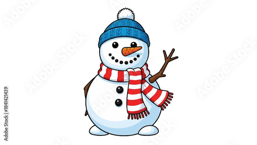 Friendly snowman dressed warmly for a winter day