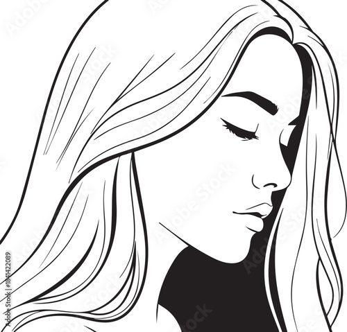 Silhouette of a woman with long hair in profile view