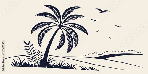 vector illustration of a tropical island with palms
