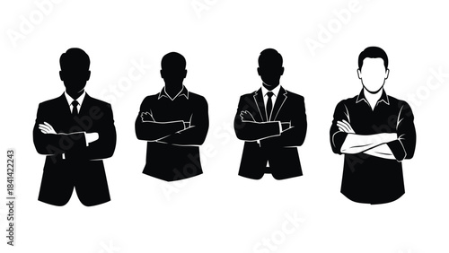 Four businessmen silhouettes with arms crossed