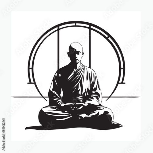 silhouette of a meditating monk