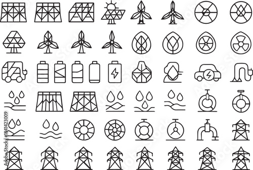 Collection of Minimalist Polygonal Environment and Power Line Icons