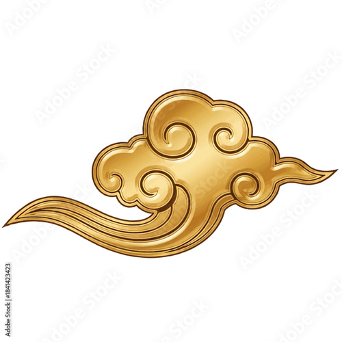 Golden Cloud: Symbol of good fortune and prosperity in Chinese culture. This ornate cloud design radiates warmth and elegance isolated on a transparent background