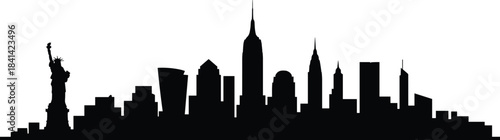 New York, skyline, silhouette, cityscape, urban, architecture, landmark, Statue of Liberty, Empire State, vector, illustratiuilding, Manhattan, USA, travel, tourism, saper, silhouette art