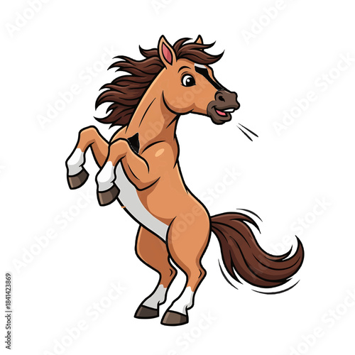 A playful cartoon horse rearing up isolated on a transparent background
