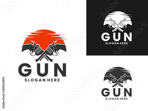 Gun with sun logo design vector template. Elegant gun logo design vector