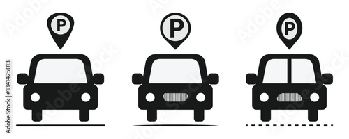 Parking icons set with symbols for various vehicle services