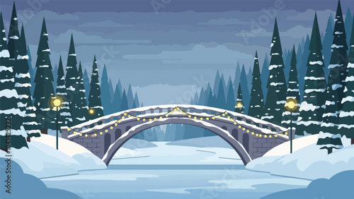 Flat illustration of a holiday gift shop interior with shelves of wrapped presents, ornaments, and soft lighting, flat clean design.