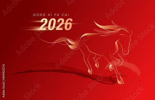 Chinese new year 2026, year of horse. Line art horse illustration. Lunar new year concept template vector design. 