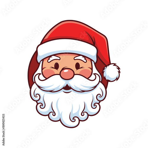 Santa's Cheerful Gaze: A close-up illustration of the jovial Santa Claus, showcasing his iconic jolly expression, complete with a warm smile and rosy cheeks, inviting a sense of holiday cheer.