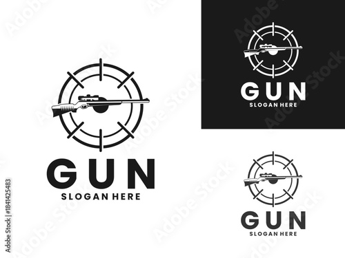 Sniper with aim logo design vector template. Gun shot logo design icon
