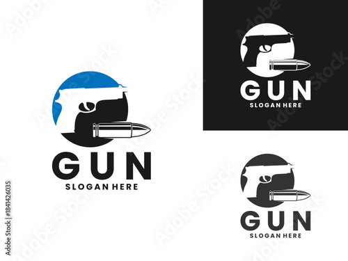 Gun with circle and bullets logo design vector template