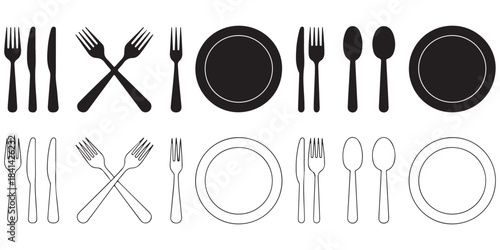restaurant icons with cutlery silhouettes	
