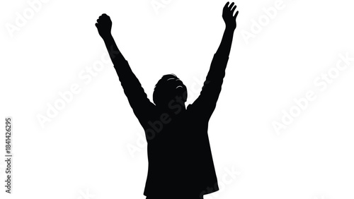 Silhouette of a person with arms raised in celebration, victory
