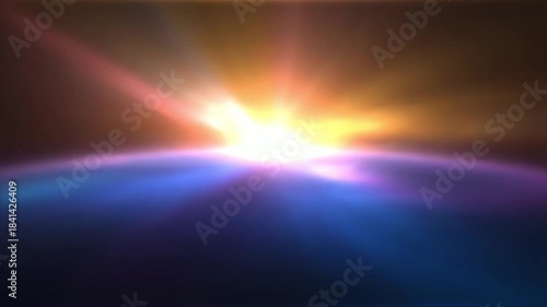 Bright Sunrise Over Horizon with Lens Flare.