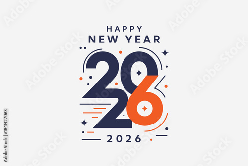 A modern and festive graphic design wishing Happy New Year 2026 with stylized numbers and abstract celebratory elements.