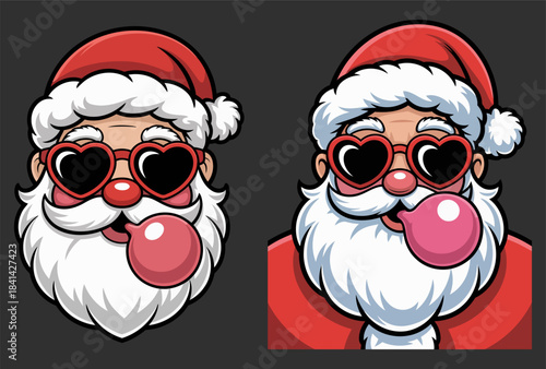 Cool Santa Claus Character with Heart-Shaped Glasses and Bubble Gum