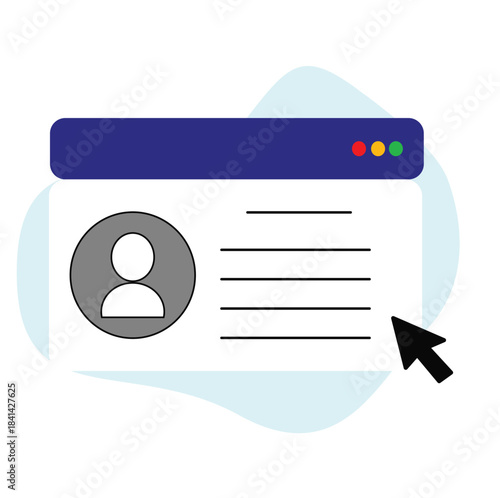 Vector illustration of desktop navigation menu icons, chat window, browser, dialog box, web design, contact, for computers, laptops with black mouse cursor. Click, digital, technology, files, folders.