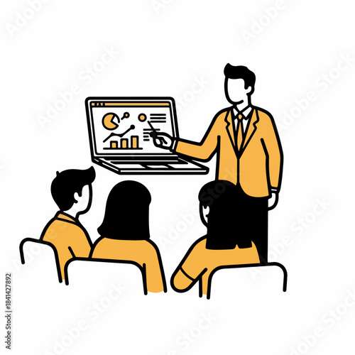 presentation in yellow, people, laptop, business clip art preview