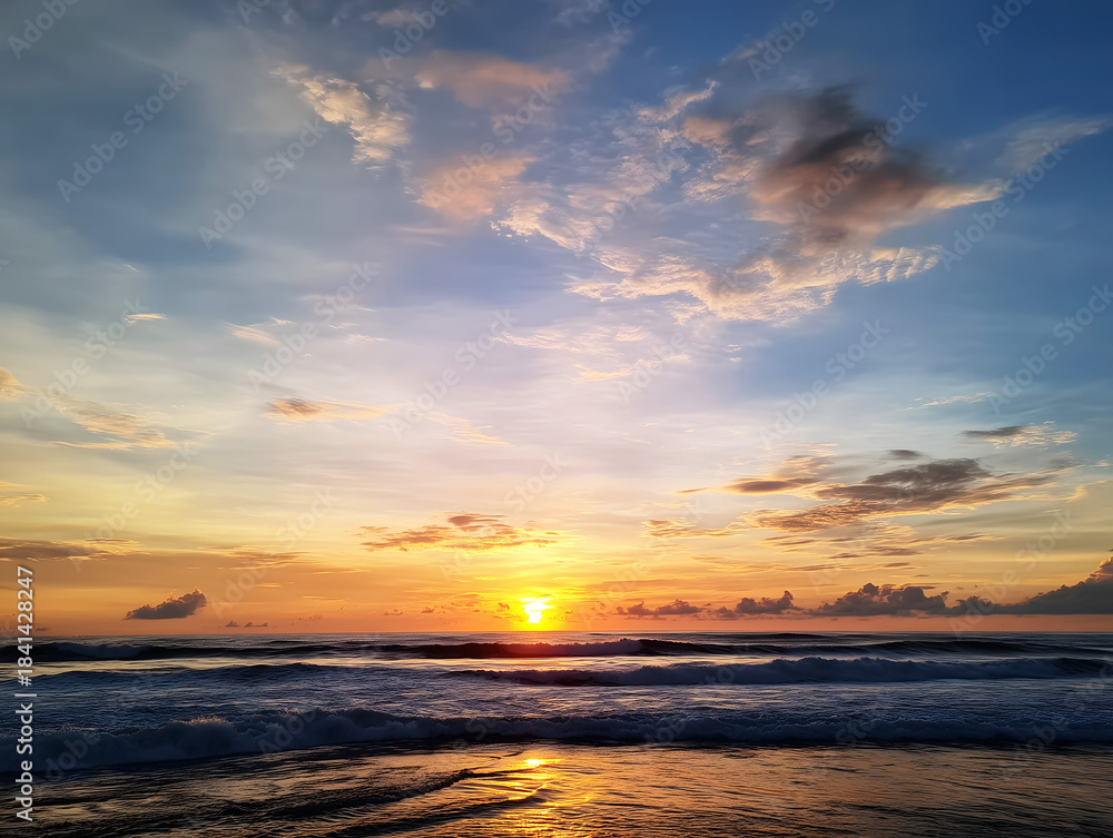 Obraz premium Golden Sunset over Ocean Waves