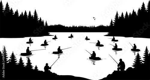 Fisherman Catching a Big Fish Silhouette
