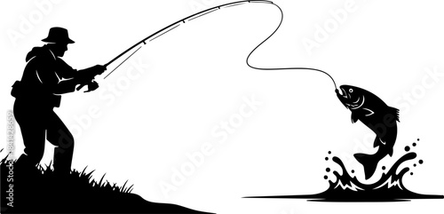 Fisherman Catching a Big Fish Silhouette
