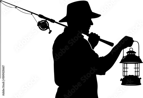 Fisherman Catching a Big Fish Silhouette