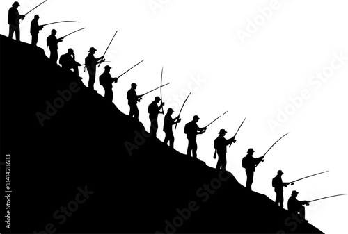 Fisherman Catching a Big Fish Silhouette