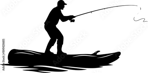 Fisherman Catching a Big Fish Silhouette