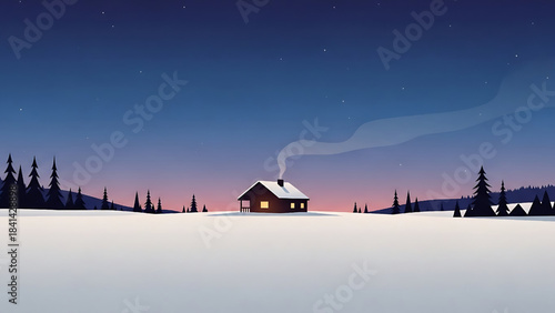 Cozy Cabin in a Snowy Landscape