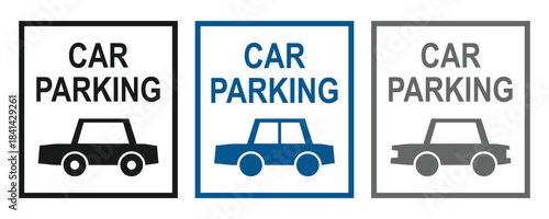 Blue , black parking sign with white letter p, traffic and road symbol, urban street design, icon for transportation and public spaces, isolated on white background