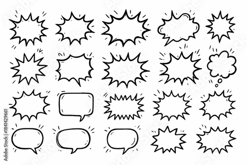 Hand-drawn doodle vector set of spiky bubbles, created in a fun, sketchy style, isolated on white background
