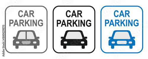 Three Parking Sign Variations: Square, Rectangle, and Location Pin Icons, with Cars Below