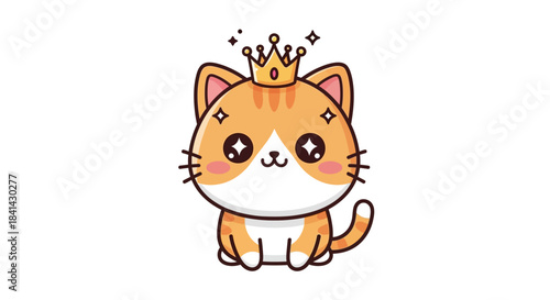 Adorable cartoon kitten with a golden crown, a charming and regal pet character illustration, perfect for cute designs, children's books, or royal animal themes