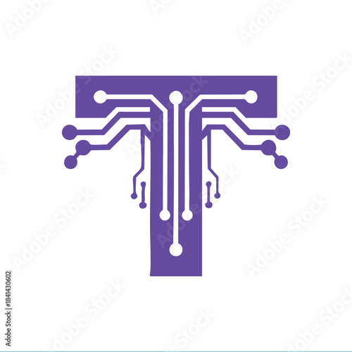 Letter T logo showing network technology circuit
