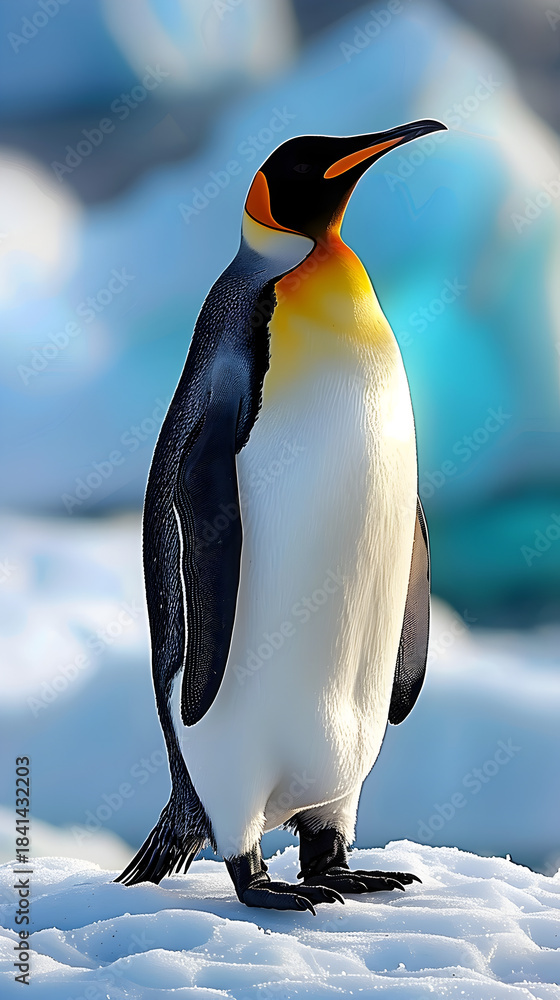 Obraz premium Penguin standing on snow in winter landscape, wildlife nature scene