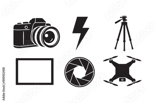 Collection of photography and videography equipment icons