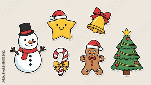 Set of Cute Hand-Drawn Christmas Holiday Elements