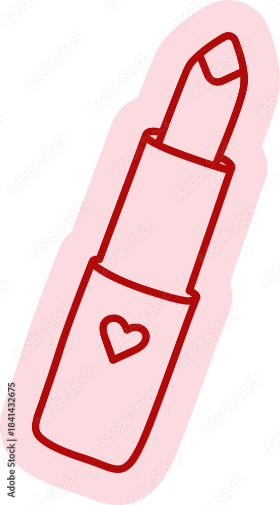 Obraz premium Minimal red line art of a lipstick with a heart detail. Cute romantic beauty illustration perfect for Valentine’s Day, cosmetics branding, stickers, and feminine designs