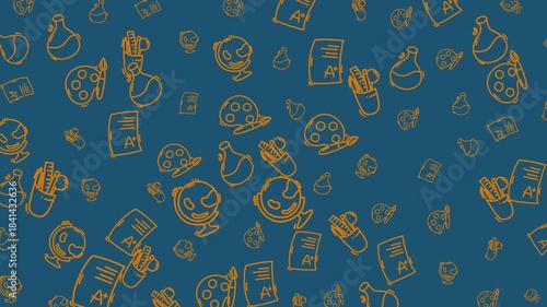 Background of school supplies, including pencils, rulers, and notebooks, on a blue surface. Suitable for educational materials, back-to-school promotions, and office designs.