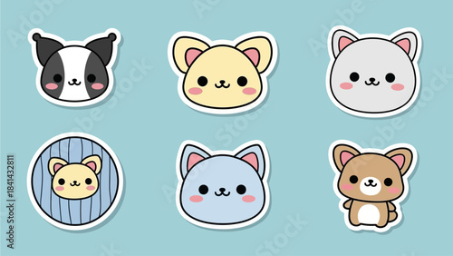 Set of Cute Chibi Animal Head and Body Stickers