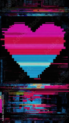 Glitch Art Heart with Vibrant Colors