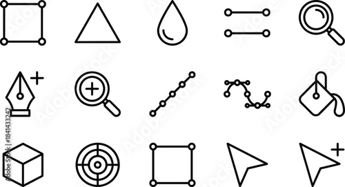 graphic design software, featuring tools like pen, cursor, zoom, shape, paint, and path editing